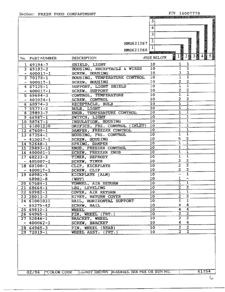Fresh Food Compartment Page 2 Diagram and Parts List for HMG621267  Admiral Refrigerator