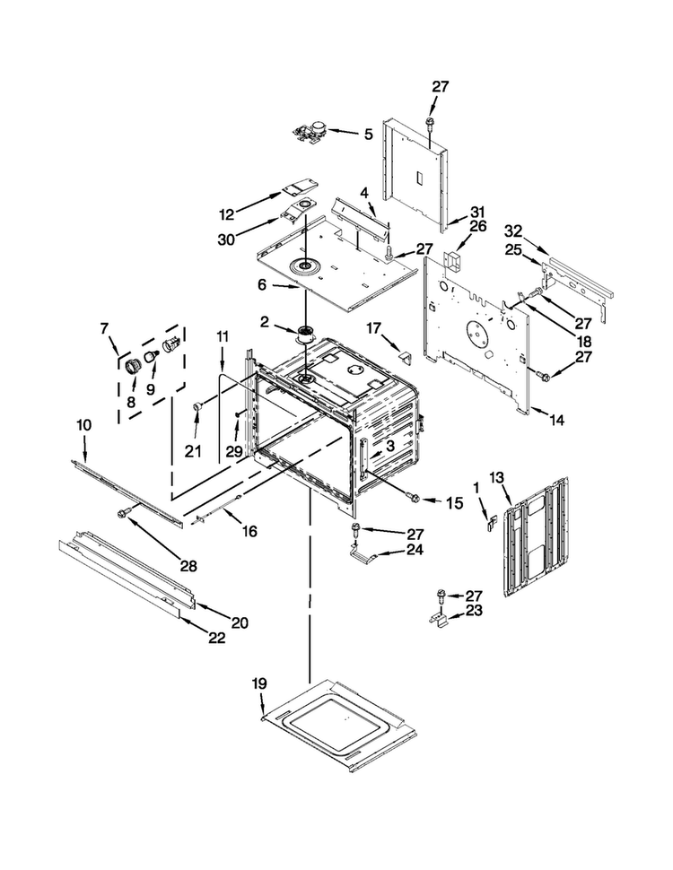 Upper Oven Parts Diagram and Parts List for MEW7627AB01  Maytag Wall Oven
