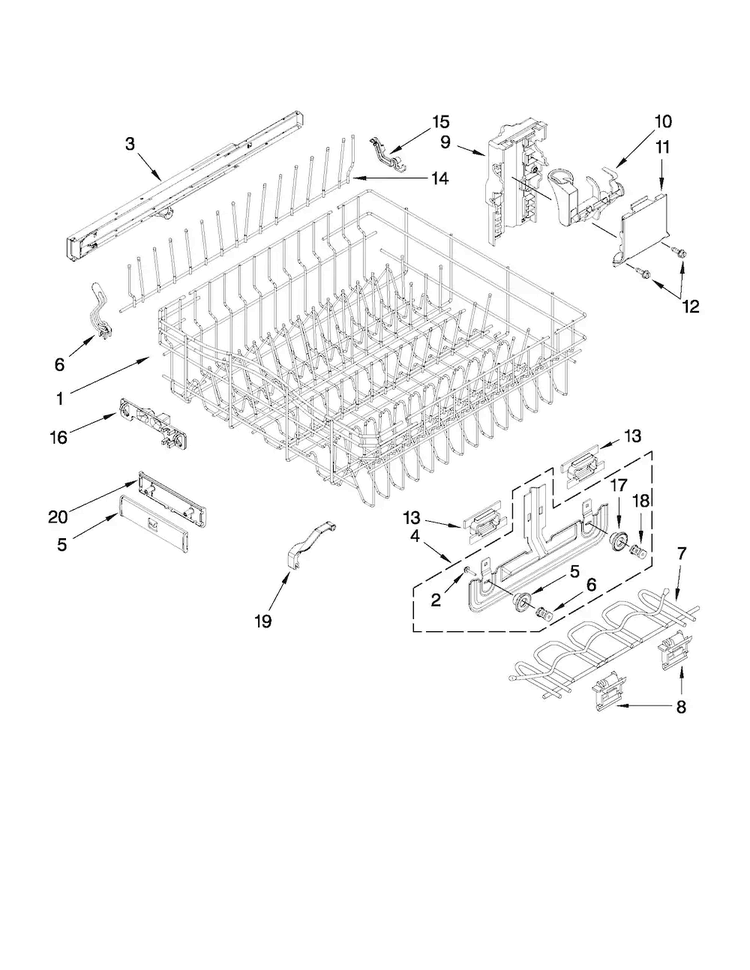 Upper Rack And Track Parts Diagram and Parts List for JDB3600AWS3  Jenn-Air Dishwasher