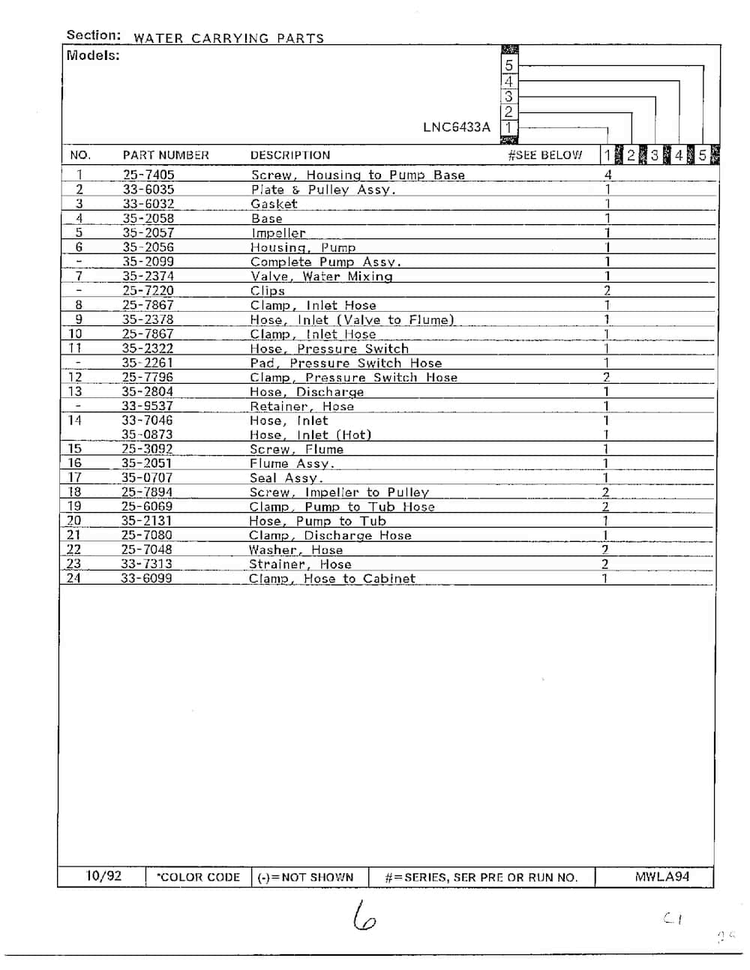 Water Carrying Parts Page 2 Diagram and Parts List for 6433A  Norge Washer