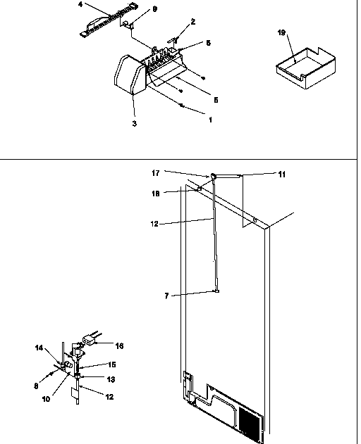 Factory Installed Ice Maker Diagram and Parts List for TR25S5-P1196402WW  Amana Refrigerator