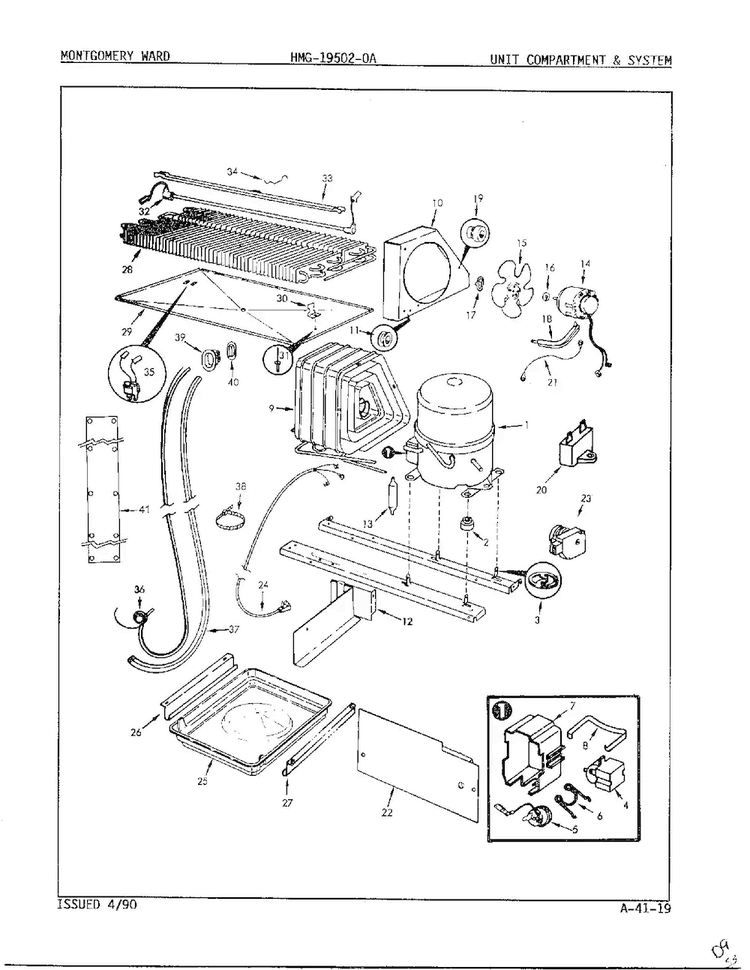 Unit Compartment And System Diagram and Parts List for 19502A  Admiral Refrigerator