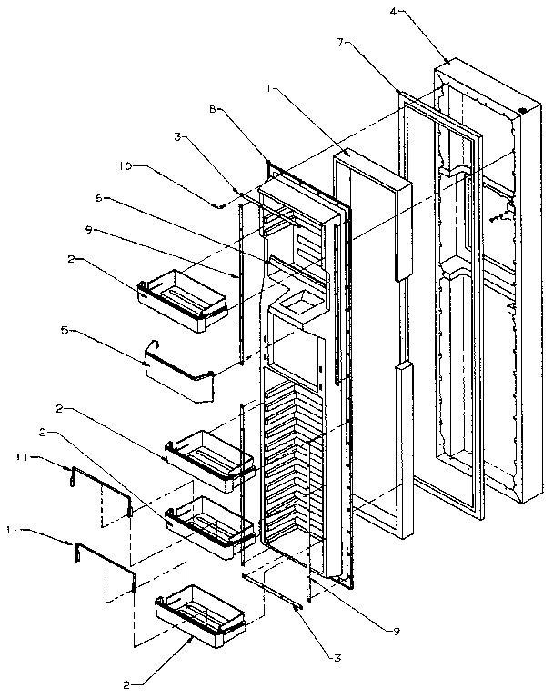 Freezer Door Diagram and Parts List for SXD27N-P1162411W  Amana Refrigerator