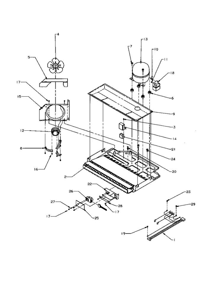 Compressor Compartment Diagram and Parts List for BXI22S5W-P1196601WW  Amana Refrigerator