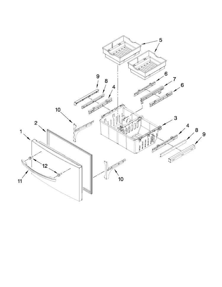 Freezer Door Parts Diagram and Parts List for JFX2597AEP0  Jenn-Air Refrigerator