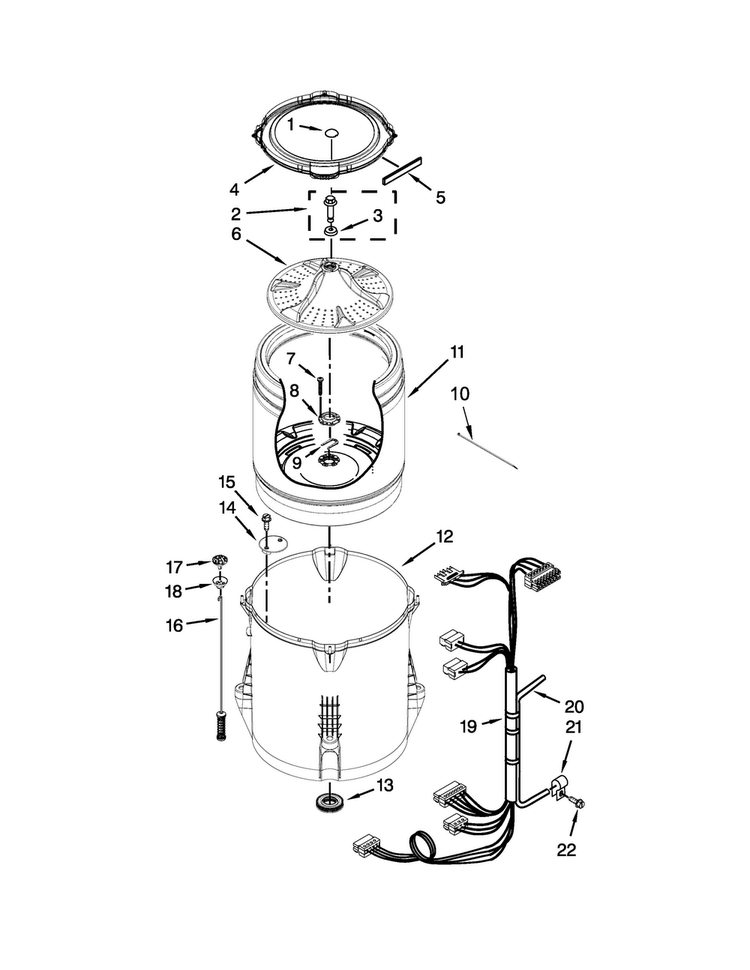 Basket And Tub Parts Diagram and Parts List for 4KATW4930DW0  Admiral Washer