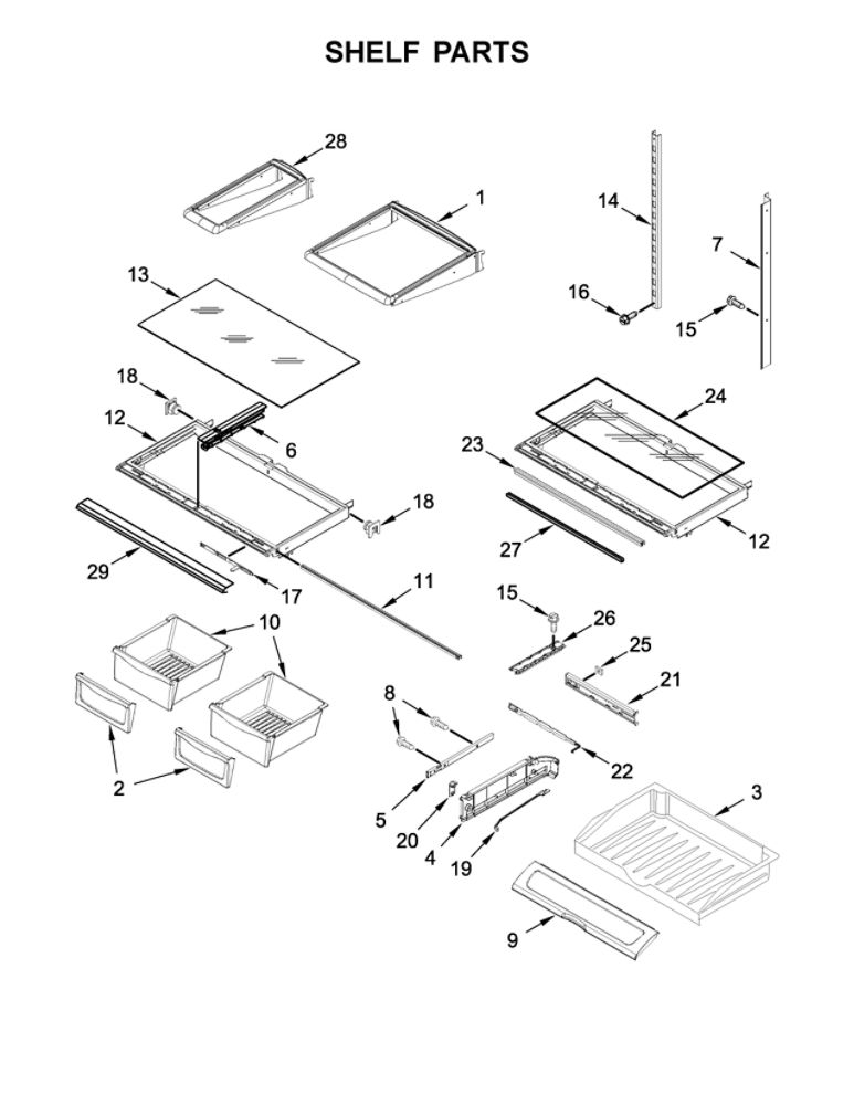 Shelf Parts Diagram and Parts List for MFI2570FEW01  Maytag Refrigerator
