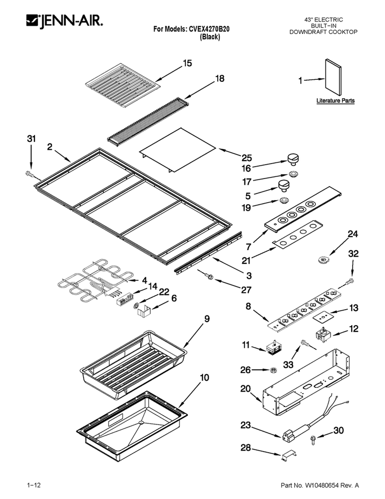 Cooktop Parts Diagram and Parts List for CVEX4270B20  Jenn-Air Cooktop