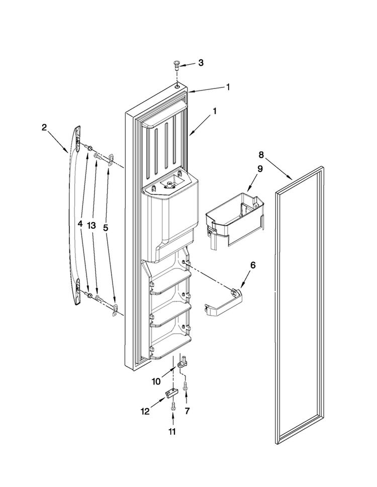 Freezer Door Parts Diagram and Parts List for MSD2578VEW00  Maytag Refrigerator
