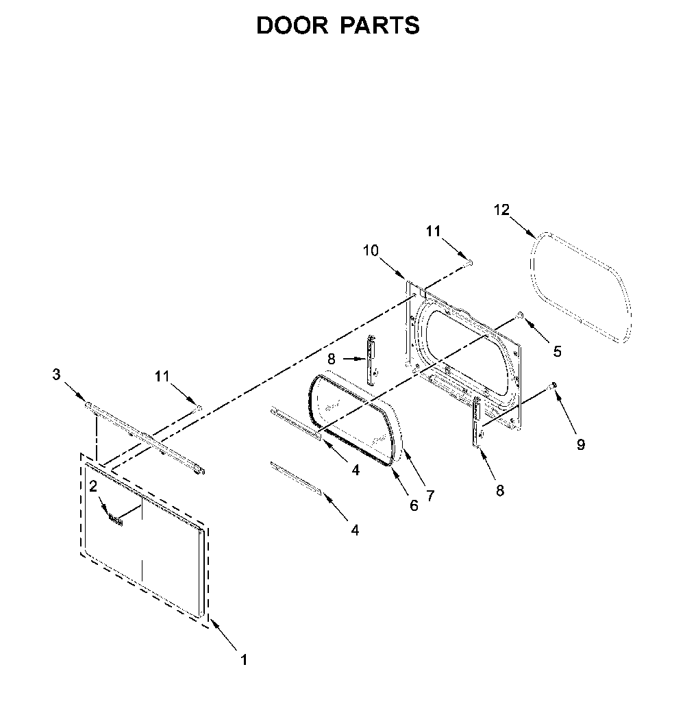 Door parts Diagram and Parts List for YMED6230HC1  Maytag Dryer