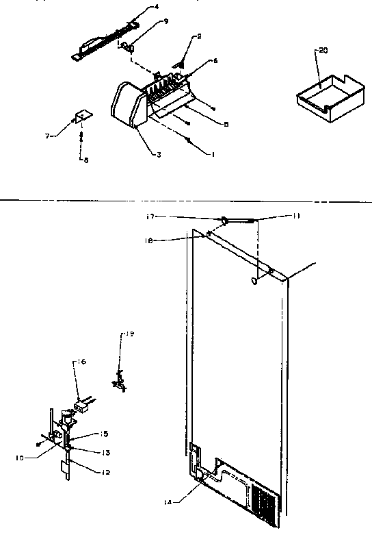 Factory Installed Icemaker Diagram and Parts List for TXI21R-P1168006W  Amana Refrigerator