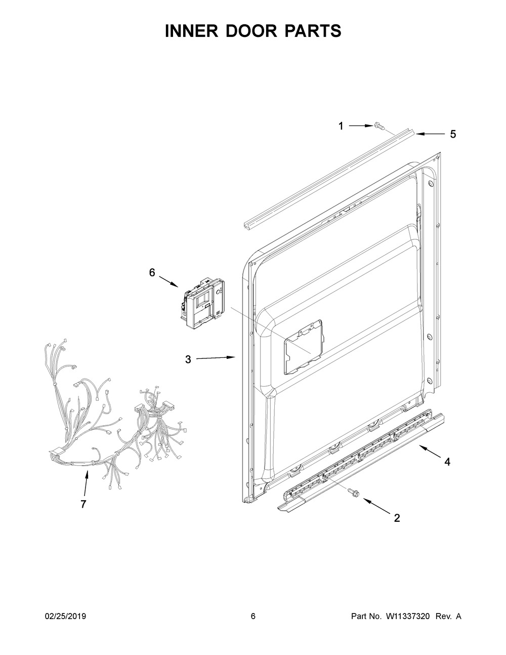 Inner Door Parts Diagram and Parts List for JDTSS244GM0  Maytag Dishwasher