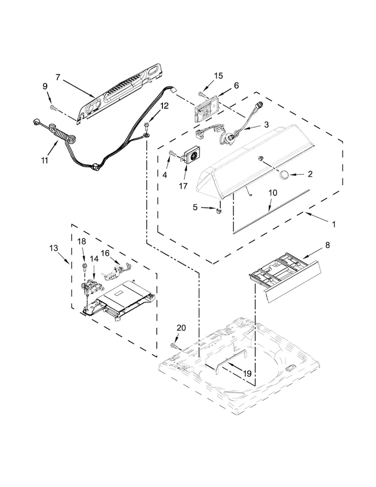 Console And Dispenser Parts Diagram and Parts List for 7MMVWB835EW0  Maytag Washer