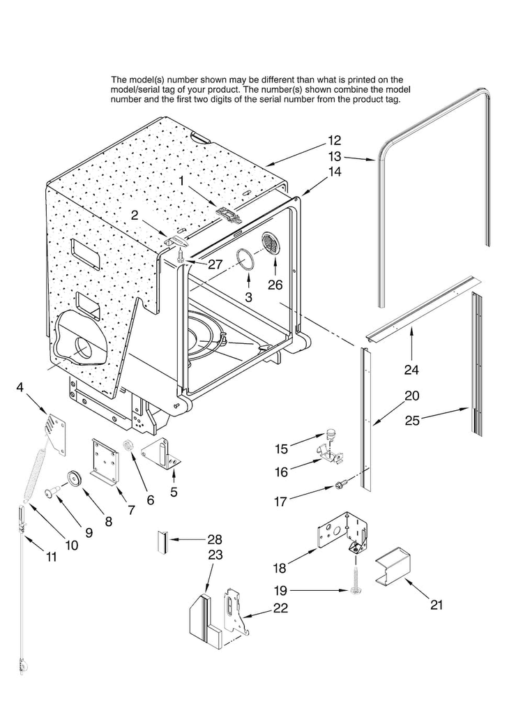 Tub And Frame Parts Diagram and Parts List for MDBH965AWS41  Maytag Dishwasher