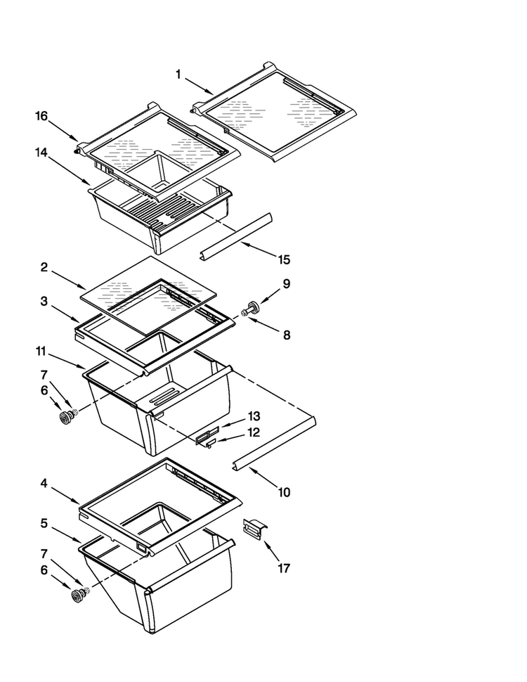 Refrigerator Shelf Parts Diagram and Parts List for ASD2522WRD04  Amana Refrigerator
