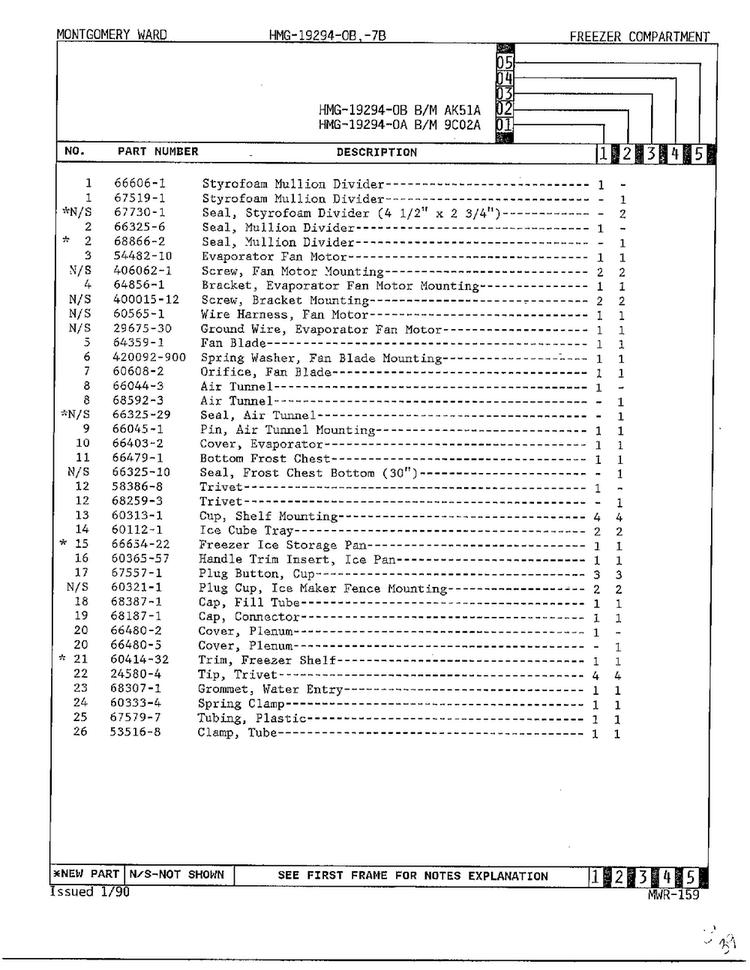 Freezer Compartment Page 2 Diagram and Parts List for 19294A  Admiral Refrigerator