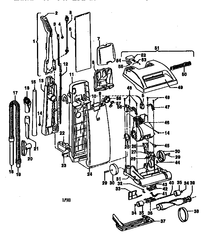 Unit Parts Diagram and Parts List for U5223-940  Hoover Upright Vacuum