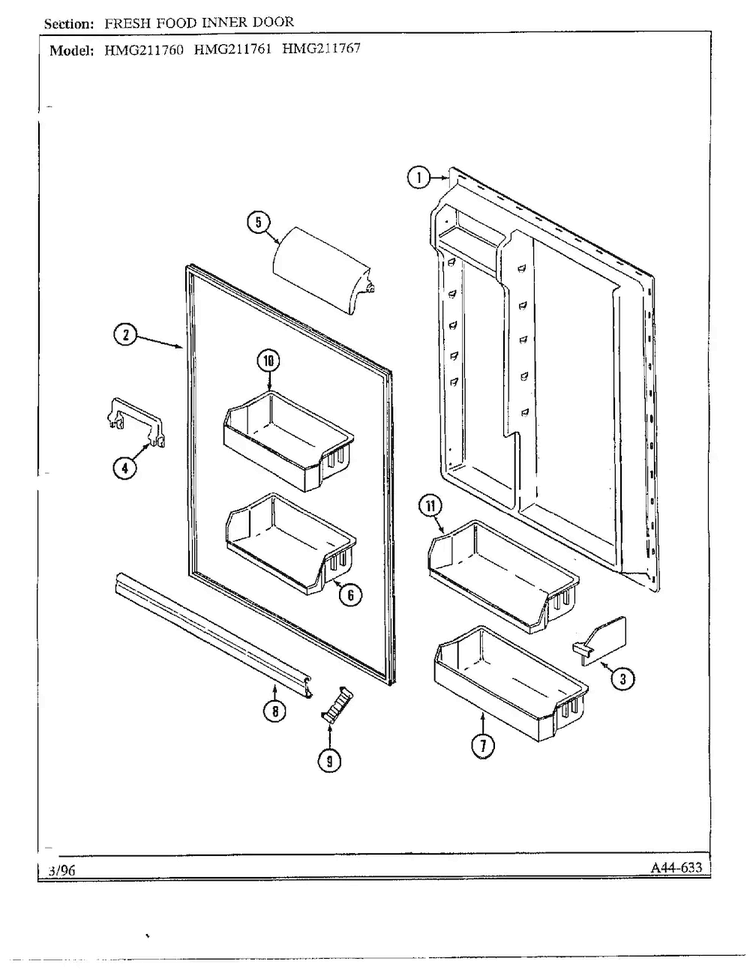 Fresh Food Inner Door Diagram and Parts List for HMG211760  Admiral Refrigerator