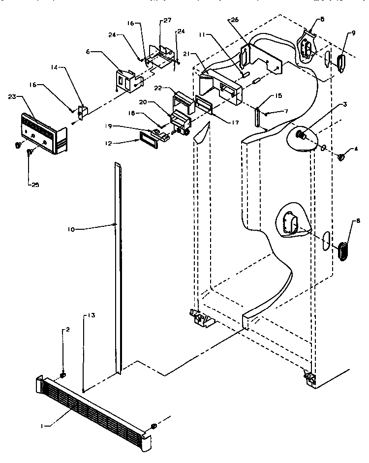 Refrigerator, Freezer Controls And Cabinet Parts Diagram and Parts List for SS21SL-P1193801WL  Amana Refrigerator