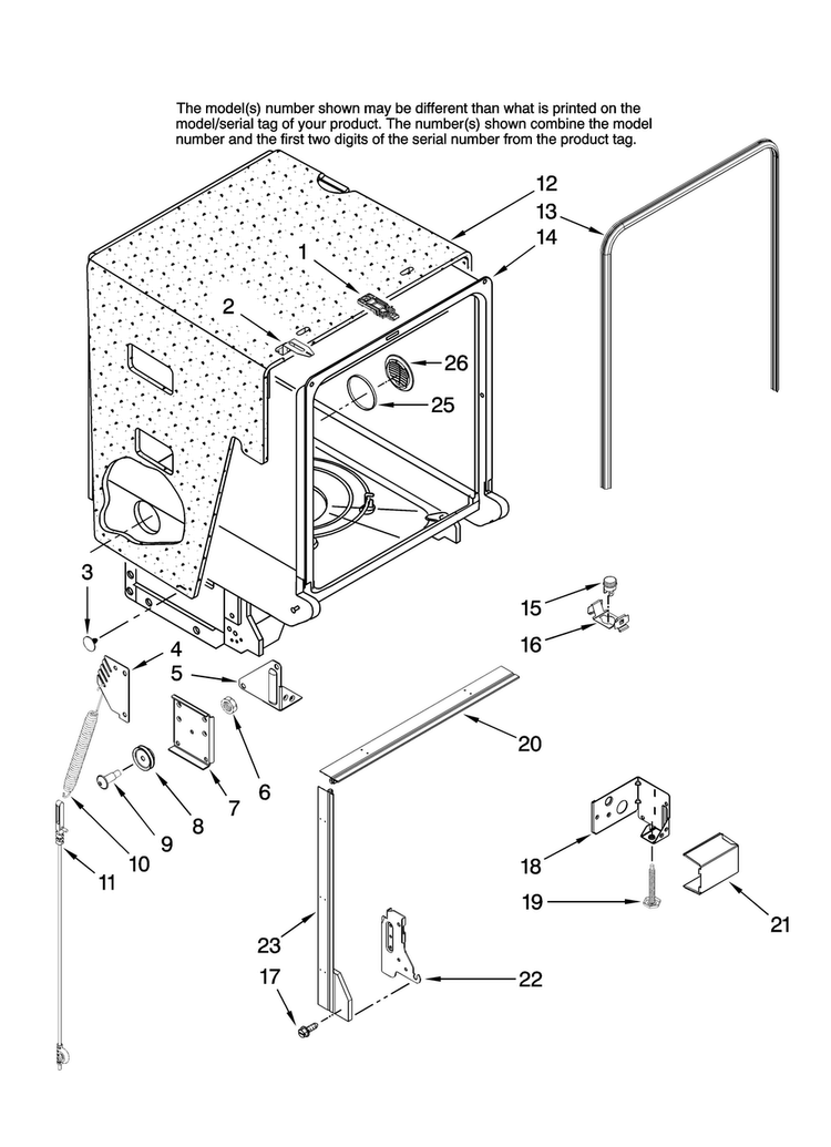 Tub And Frame Parts Diagram and Parts List for MDB5651AWW37  Maytag Dishwasher