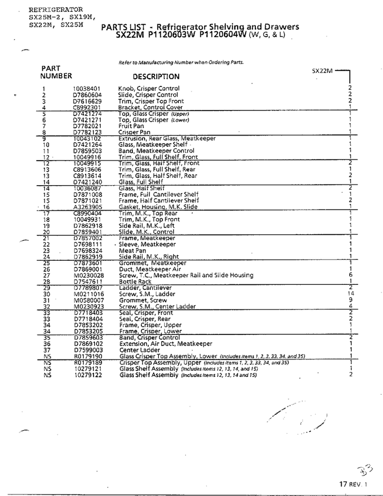 Refrigerator Shelving And Drawers Page 4 Diagram and Parts List for SX22M  Amana Refrigerator