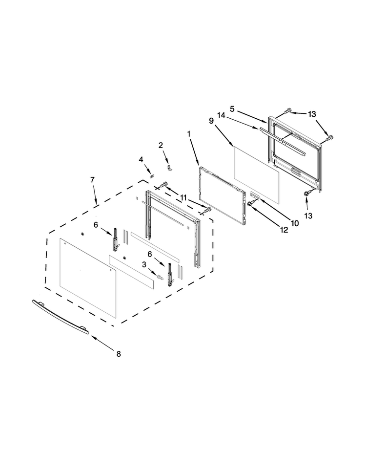 Upper Oven Door Parts Diagram and Parts List for JJW2830DB00  Jenn-Air Wall Oven
