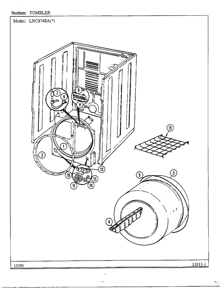 Tumbler Diagram and Parts List for 8748A  Norge Dryer