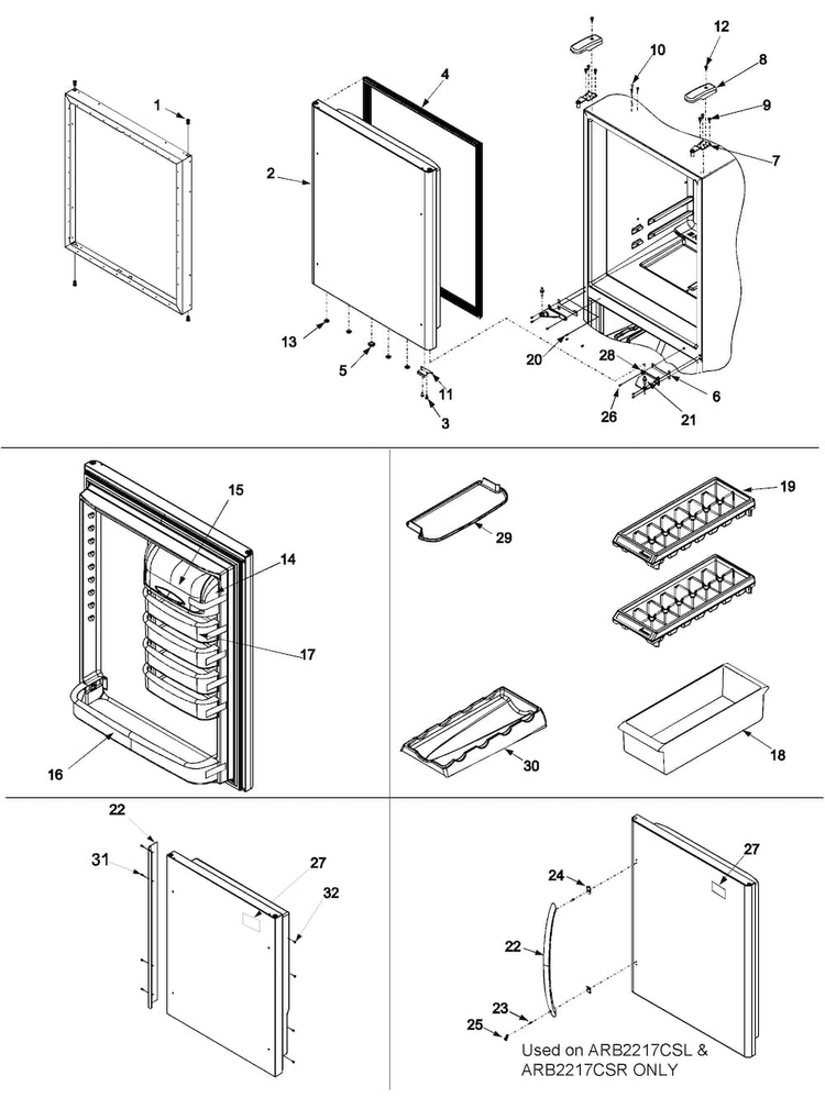 Refrigerator Door Diagram and Parts List for ARB2217CW1  Amana Refrigerator