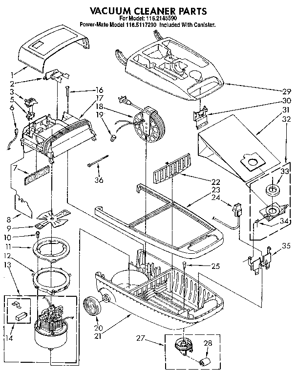 Vacuum Cleaner Diagram and Parts List for 1162145590  Kenmore Canister Vacuum