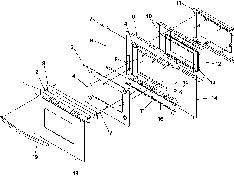 Oven Door Diagram and Parts List for ARHSC8750E-P1130657NE  Amana Range