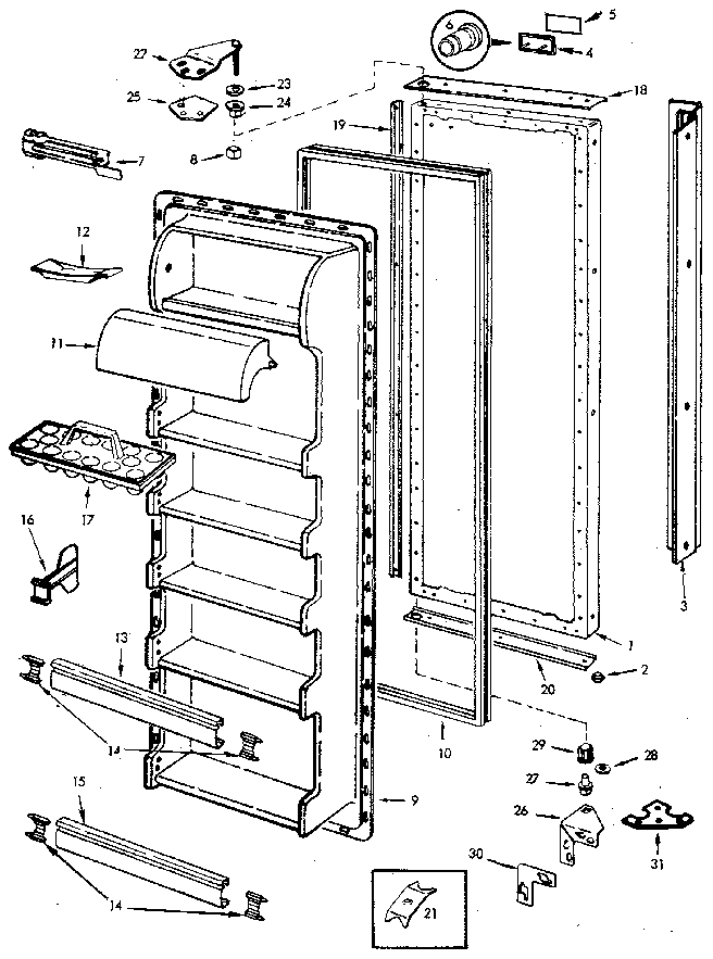 Fresh Food Door Diagram and Parts List for JRSI205B M9Q05B Jenn-Air Refrigerator