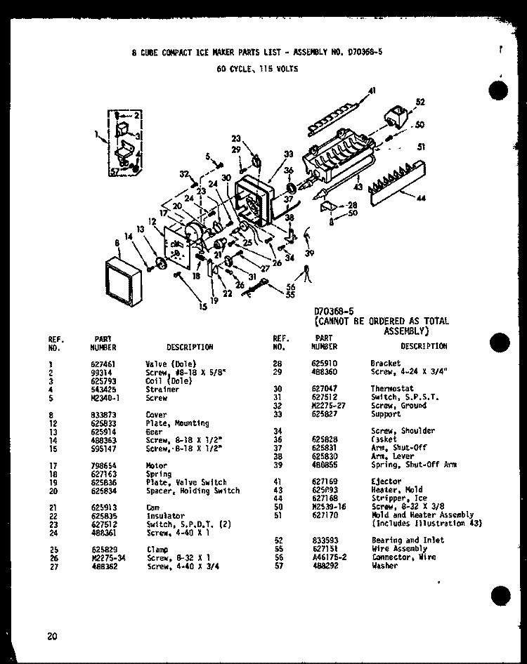 8 CUBE COMPACT ICE MAKER Diagram and Parts List for BCI20BA P6023518W A Amana Refrigerator