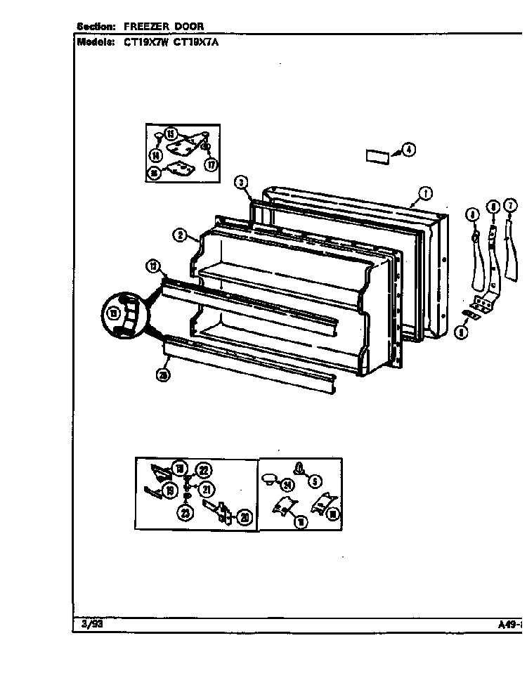 Freezer Door Diagram and Parts List for CT19X7W DC67A Crosley Refrigerator