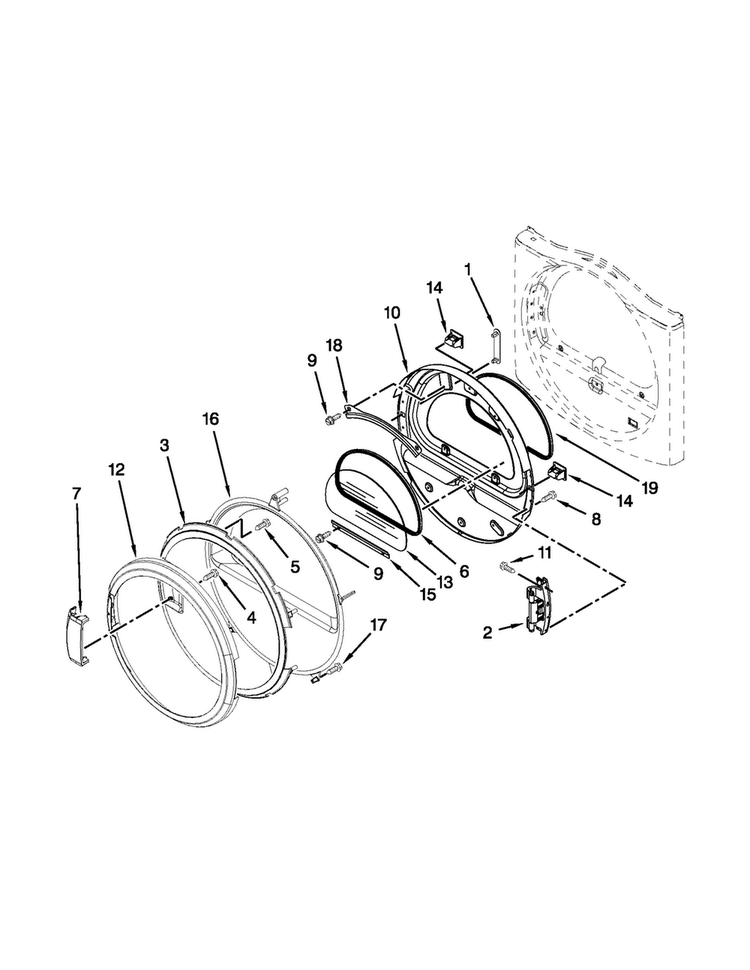 Door Parts Diagram and Parts List for MDE25PDAZW1  Maytag Dryer