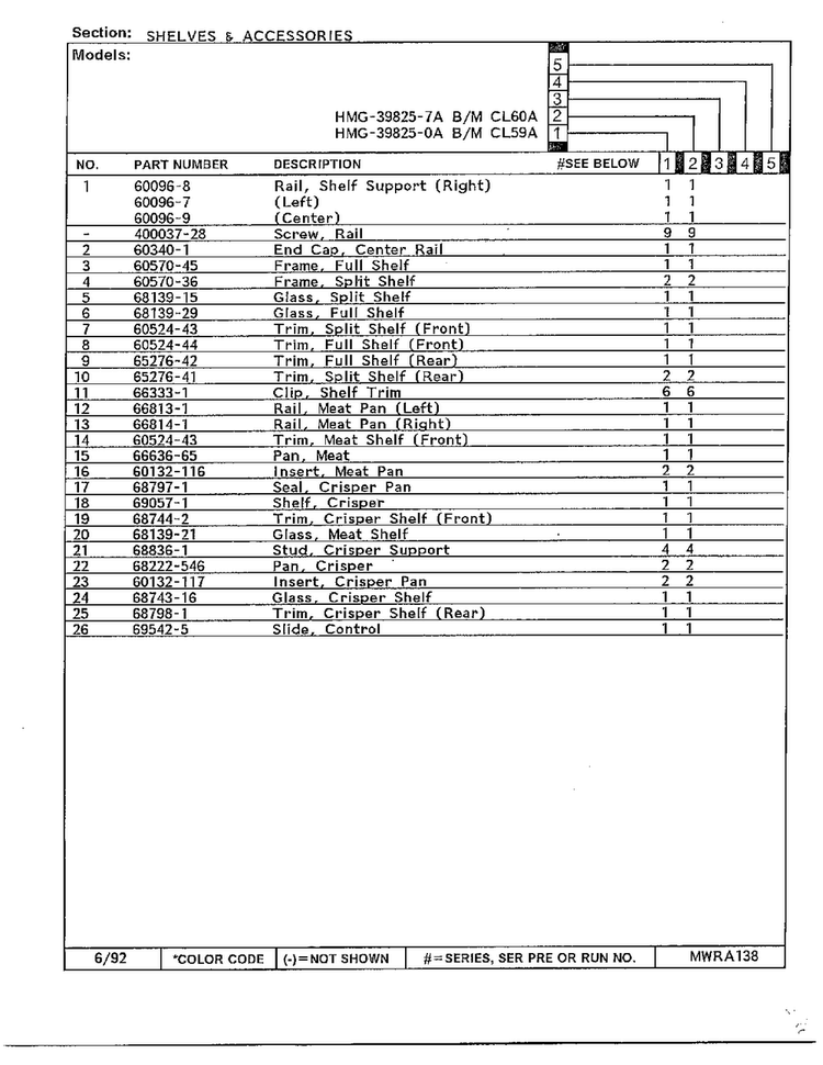 Shelves And Accessories Page 2 Diagram and Parts List for 39825-7A  Admiral Refrigerator