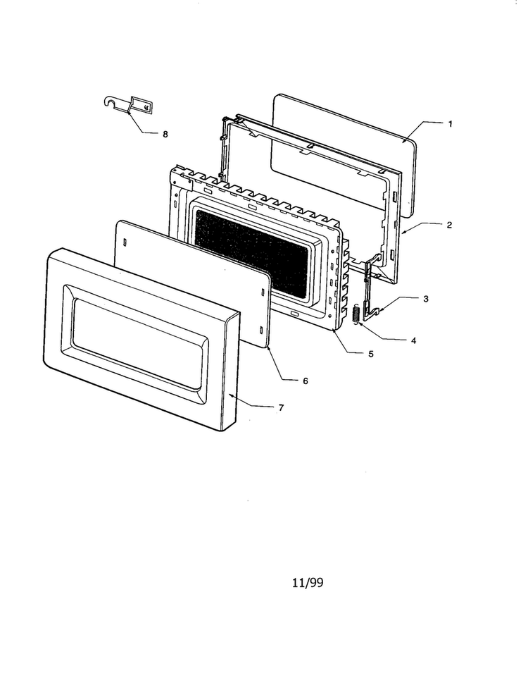 Door Diagram and Parts List for F1331E-P1323104M  Amana Microwave