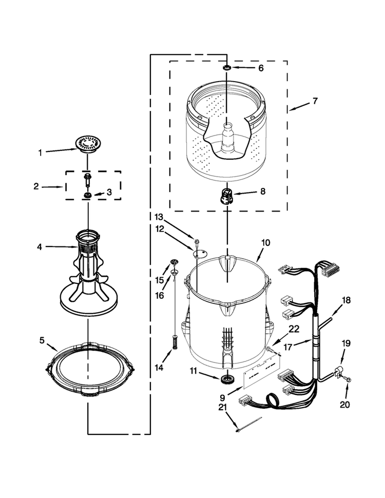 Basket And Tub Parts Diagram and Parts List for NTW4651BQ0  Amana Washer