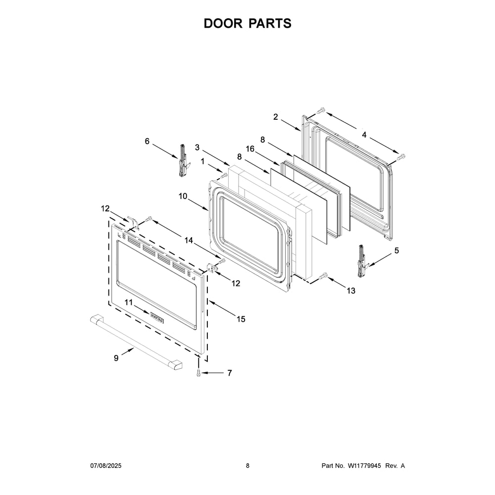 Door Parts Diagram and Parts List for YMFES7030SZ0  Maytag Range