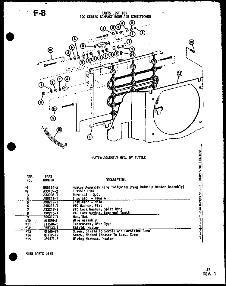 100 SERIES COMPACT ROOM AIR CONDITIONER Diagram and Parts List for 1133HEW P6723120R Amana Air Conditioner