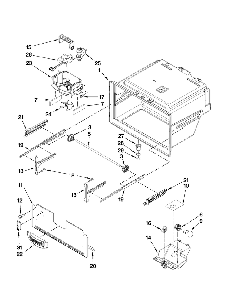 Freezer Liner Parts Diagram and Parts List for MFI2665XEB5  Maytag Refrigerator