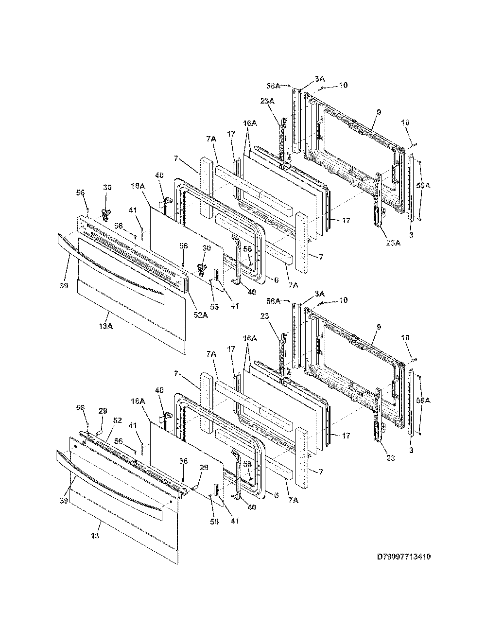 Doors Diagram and Parts List for 79097413411  Kenmore Range