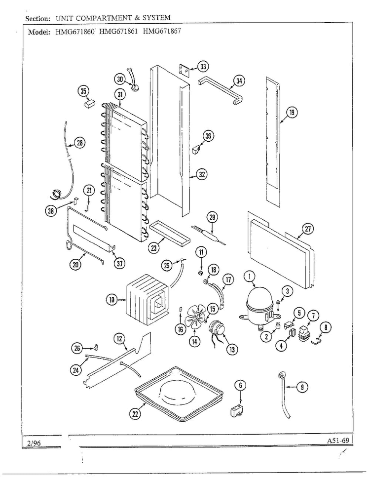 Unit Compartment And System Diagram and Parts List for HMG671860  Admiral Refrigerator