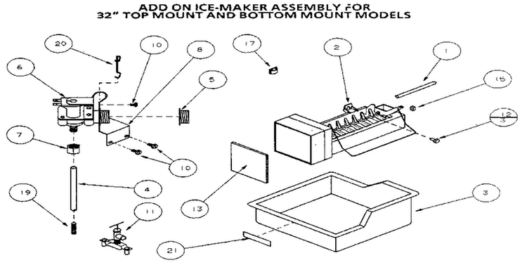 Add On Ice-maker Assembly Diagram and Parts List for 86068-P1125513  Amana Refrigerator