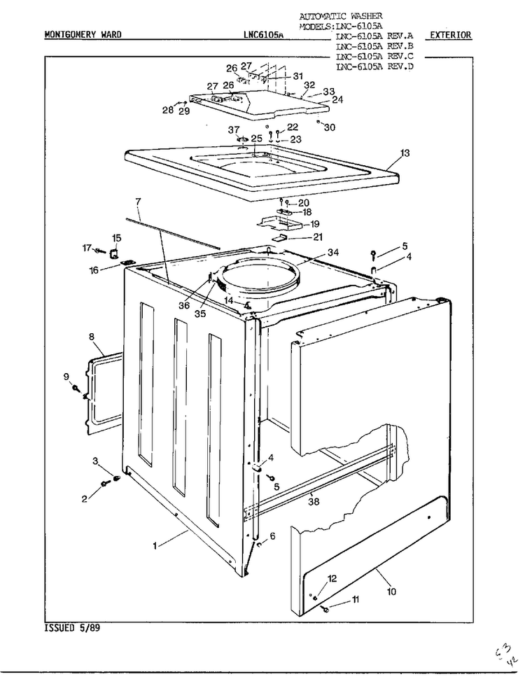 Exterior Diagram and Parts List for 6105A REV D Norge Washer