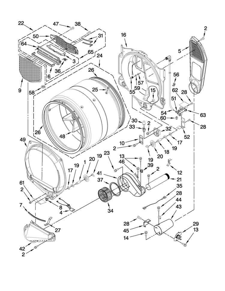 Bulkhead Parts Diagram and Parts List for MGDE500VW2  Maytag Dryer