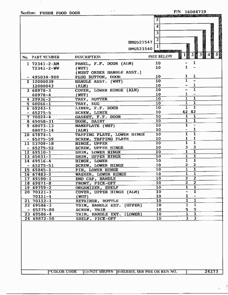 Fresh Food Door Page 2 Diagram and Parts List for 52154  Admiral Refrigerator