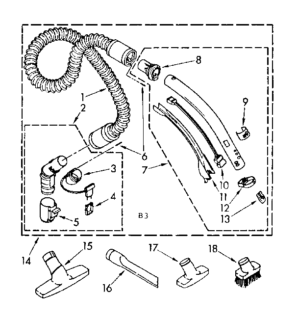 Hose And Attachment Parts Diagram and Parts List for 1162497184  Kenmore Canister Vacuum