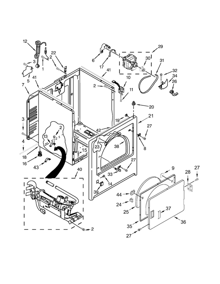 Cabinet Parts Diagram and Parts List for 7MMGDC400DW3  Maytag Dryer