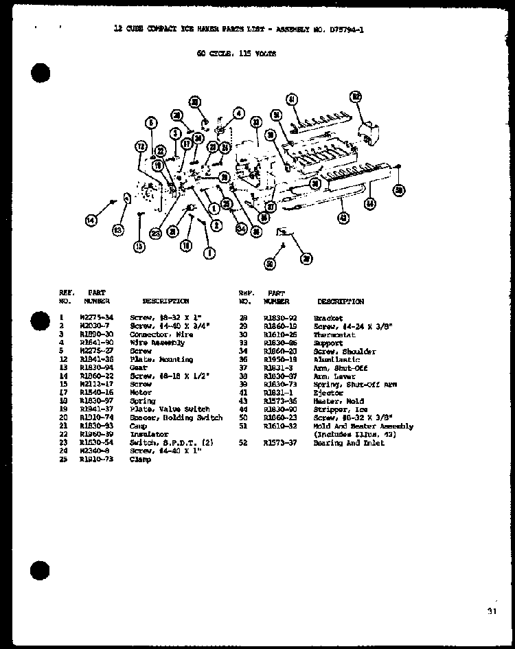 12 Cube Compact Ice Maker Diagram and Parts List for SRI19F-L-P7700004WL  Amana Refrigerator