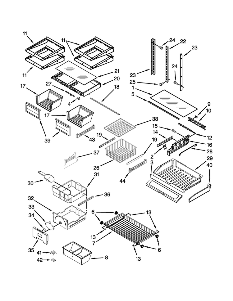 Shelf Parts Diagram and Parts List for JFC2290VEM5  Jenn-Air Refrigerator